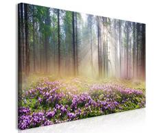 murando Cuadro en Lienzo Bosque Niebla 140x70 cm 1 Parte Impresión en Material Tejido no Tejido Impresión Artística Imagen Gráfica Decoracion de Pared Prado Flores Violeta c-B-0373-b-a
