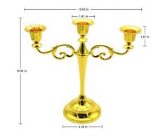 MoGist Candelabro de 3 Velas Candelabro Dorado Candelabro de Metal de 27 cm de Altura para la decoración de la Mesa del Comedor de la Cena del candelabro, 27 * 26.5 cm, aleación, Dorado