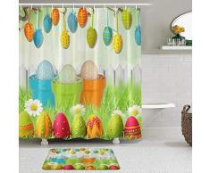 JOSENI Juego de Cortinas de Ducha de 2 Piezas con Alfombra de baño Antideslizante,Hierba Huevo De Pascua Cerca De La Falta De Definición,12 Ganchos,Decoración de baño Personalizada