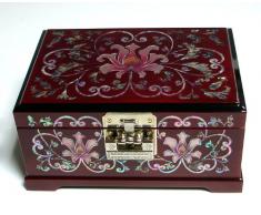 Joyero con Madreperla Cerezo Color Madera Arabescos Diseño Asiático Lacrado Joyería Bisutería Tesoro Organizador Caja para Anillos Organizador