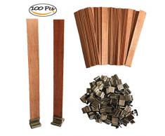 Simoda 100 mechas de madera para velas con soporte de hierro para velas, mecha natural ecológica para hacer velas y hacer velas, manualidades de bricolaje, 5 pulgadas