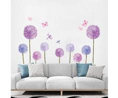 ufengke Pegatinas de Pared Diente de León Morado Vinilos Adhesivos Pared Mariposas Flores Decorativos para Dormitorio Habitación Infantiles Niñas
