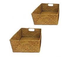 Cesta Rectangular de Mimbre con asa, Cesta de Almacenamiento Hecha a Mano de Mimbre, ratán y Mimbre, para la Colada, S-30X20X10CM