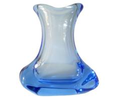 Jarron decorativo de cristal coloreado, florero moderno muy pesada de vidrio soplado a boca en el color azul transparente, altura cerca 20 cm, disenado y fabricado por Oberstdorfer Glashütte