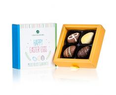 Happy Easter 4 Eggs - 4 huevos de Pascua rellenos de chocolate Regalo de pascua | Huevos de chocolate Regalo de pascua para adultos Mujer | Hombre | Chocolate de pascua | Bombones de pascua