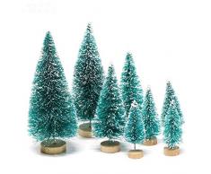 Handfly 8 Piezas Mini árboles de Navidad Árbol de Navidad en Miniatura Pinos Árboles de sisal Artificial Árbol de Escarcha de Nieve con Bases de Madera para la decoración del hogar de Navidad