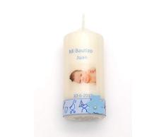 Vela Bautizo Regalo de Bautizo-Foto Cinta (Azul niño)-4x10cm