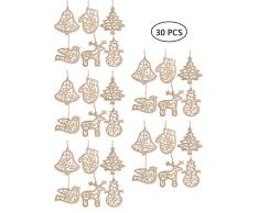 30 Piezas Adornos de Madera para árbol de Navidad, Madera Natural Temáticas de Navidad para Árbol de Navidad, Adornos Colgantes Decoración de Navidad de Manualidades (Blanco)