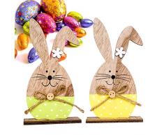 BESTOYARD Figura de Conejo de Parejas de Madera para Decoración de Artesanía de Escritorio o Mesa de Pascua 2pcs