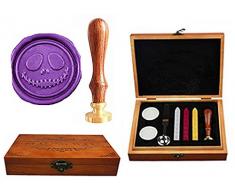 mnyr Vintage calavera sonrisa calabaza Halloween Tarjeta de regalo Arte Sellado Sello de cera mango de madera de palisandro decorativo invitación de boda regalo parado sobre con logotipo personalizado con sello de cera de sellado juego de sellos