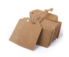 Phenovo 100pcs Tarjetas Decorativas de Papel Kraft Etiquetas de Regalo con Cuerda de Color Marrón