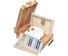 Artina Florenz - Set de Pintura de 28 pzas. - Caballete maletín de Mesa, Colores acrílicos, Lienzo, Pinceles y Paleta