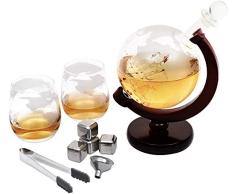 Juego de decantador de whisky de 1500 ml decantador de licor con globo grabado en el mundo con barco de vela de vidrio artesanal, decoración de licor para el hogar, el mejor regalo