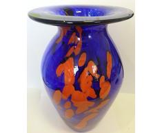 Jarron de suelo grande de cristal coloreado, bulboso florero de vidrio soplado a boca en tonos azul, naranja de marmol, para las flores de tallo largo, altura circa 26 cm, disenado y fabricado por la Oberstdorfer Glashütte