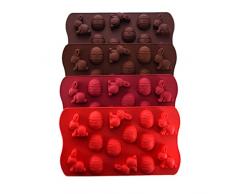 Molde de silicona para tartas, 14 conejos de pascua y huevos de pascua, antiadherente, herramienta para hornear tartas de chocolate para bricolaje, postres, helado, crema