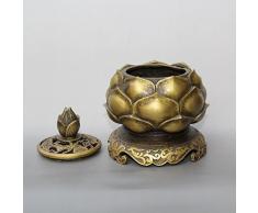 Folk latón budista Figurita de Estatua de flor de loto de incienso quemador pebetero