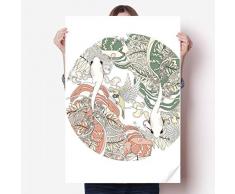 DIYthinker 80X55Cm Ukiyo-E del ala Carpa Bird Japón Vinilo Pegatinas Cartel Mural del Papel Pintado de la Etiqueta de Habitaciones 80cm x 55cm