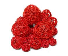 20 ratán bolas Surtido 3 Tamaños, ratán bolas/TOP PRECIO., ratán, rojo, 3cm + 5cm + 7,5cm Sortiment