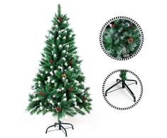 SunJas Árbol de Navidad Artificial Árbol Pino Decoración Navideña Soporte Metálico Árboles 120cm-210cm (200-700Ramas) - 150cm, 400 Ramas, Con Conos, Frutos Rojos y Nieve