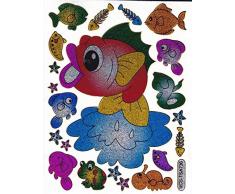 Piscis Fish Animales colorido calcomanía etiqueta metálica Glitter 1 hoja Dimensiones: 13,5 cm x 10 cm