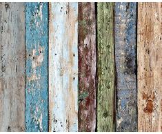 Livingwalls pop.up 942191 - Panel decorativo adhesivo, diseño de listones de madera envejecida, multicolor
