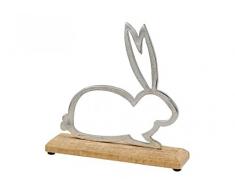 Figura decorativa de conejo de Pascua de metal en un zócalo de mango de madera en plata & Marrón/Tamaño (B/H/T) 23 x 23 x 5 cm/, fijo, de Pascua Pascua de decoración, decoración de figura, primavera, Pascua