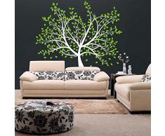 (120 x 98 cm) Multicolor árbol de vinilo adhesivo decorativo para pared de hombre arrojando un ramo de ramas con diseño de hojas/diseño de lámina de decoración de Home de Vinilo/extraíble de tela + incluye figura decorativa