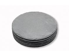 Belle Set Display/Set de 6 bandejas de pizarra, redondo, 20 x 20 cm, pizarra Plato Decorativo para platos Posavasos Quesera Buffet
