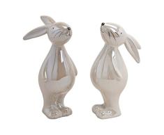 GW - Figura Decorativa de Pareja de Conejos de nácar, Color Gris y Blanco, Moderna, Figura de Pascua, Escultura de Conejo