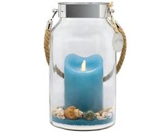 DEKOVITA Idea para Regalo 30cm Decoglass LED Vela de Cera Azul Real con Llama en Movimiento y Deco-Sand Pascua Cumpleaños Día de la Madre