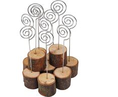 Porta Tarjetas (20 Piezas) - Base de Madera - Soporte Tocón de Madera con Clip en Espiral para Fotos, Tarjeta, Nota, Tarjeta de Visita, Tarjeta Lugar de Boda, Numero de Mesa, Etiqueta de Precio