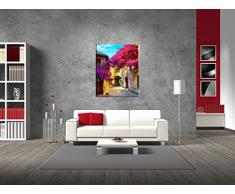 Deine bilder24. de - Mural XXL preciosa Ciudad Antigua en la Provence sobre lienzo y bastidor. La mejor calidad, hecho a mano en Alemania., blau gelb weiß grün rot orange braun schwarz rosa, 110 x 70