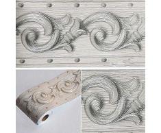 Papel pintado 3D con diseño floral, color gris, autoadhesivo, impermeable, borde decorativo para baño, sala de estar, cocina, pared de 10 cm por 5 metros