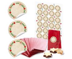 24 pequeñas bolsas de papel rojas con base y base de pergamino 7 x 4 x 20,5 cm + 24 pegatinas redondas 4 cm corona adviento rojo verde se puede escribir beige Navidad regalo paquete