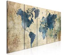 murando - Cuadro en Lienzo Mapa del Mundo 200x80 cm Impresión de 5 Piezas Material Tejido no Tejido Impresión Artística Imagen Gráfica Decoracion de Pared Rosa de los Vientos Tarjeta k-A-0415-b-m