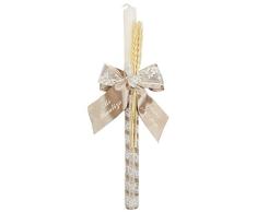 Vela o cirio para Bautizo de Cera Blanca Personalizada con Nombre y Fecha. Modelo París (Camel)