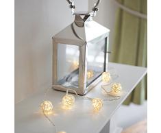 Lights4fun Guirnalda de 16 Luces de LED de Bolas de Mimbre Color Crema de Pilas