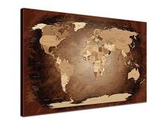 LanaKK Mapamundi con corcho para fijar los destinos - Mapa del mundo antigüedad, inglés, lámina sobre bastidor camilla en marrón, enmarcado en una parte de 60 x 40 cm