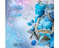 BuEnn 5X7FT 150X210cm Feliz Pascua Telón Fondo Huevos Pintados Cesta Cinta Vela Flores Bokeh Brillo Lentejuelas Primavera Frohe Ostern Vinilo Fotografía Fondo Niños Adultos Estudio fotográfico QR38