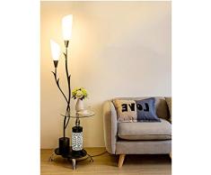 Lámparas de pie de árbol con la Tabla 2 Fin de acrílico Blanco la Pantalla Ligera y estantes de Vidrio decoración de Metal Cuello de Cisne candeleros for Sala de Estar Dormitorio (Color : Black)