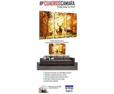 Cuadro Fotográfico Animal Ciervos en la Naturaleza, paisaje de Otoño Tamaño total: 97 x 62 cm XXL