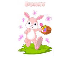 Cartel de chapa Placa metal tin sign pequeño y lindo conejo de Pascua con los huevos y la mariposa canasta sátira cómico 20x30 cm