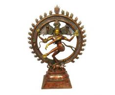 Figura Budista Decorativa de Latón Shiva Natraj Bailando Doble Anillo Adornos y Esculturas. Decoración Hogar. Regalos Originales. 106 x 77 x 28 cm.