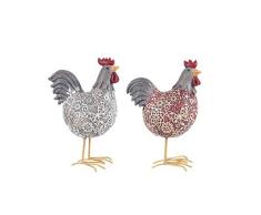 CAPRILO. Set de 2 Figuras Decorativas de Resina Plantadas Gallinas Multicolores Adornos y Esculturas. Animales. Decoración Hogar. Regalos Originales. 18 x 12.5 x 7.5 cm.