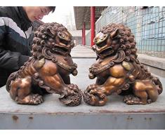 YUNHAO - Par de Figuras Chinas clásicas de Cobre de Bronce para Puerta de guardián Bei Jing Fu Foo, diseño de león, para decoración de Manualidades y esculturas