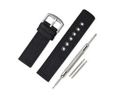 Vinband Correa Reloj Calidad Alta Lienzo Correa Relojes Militar del ejército Camuflaje - 18mm, 20mm, 22mm, 24mm Correa Reloj con Espesar Hebilla de Acero Inoxidable (24mm, Negro)