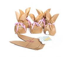 10 pieza marrón natural divertido osterhasen bolsas de papel + Conejo Rosa Correa Rosa de Algodón – alternativa para nido de F. Niños y Adultos Give Away obsequios regalos Pascua del paquete