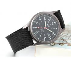 Jewelrywe Reloj de caballero de cuarzo con correa de nylon, reloj con calendario estilo sencillo, regalo para hombre, negro