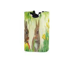 SIONOLY Bolsa de lavandería,Marrón Litte Conejos Prado Verde Hierba Primavera Pascua Fotografía Cesta de lavandería Plegable Grande,Cesto de Ropa Plegable,Papelera de Lavado Plegable