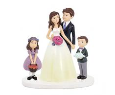 Elegante Figura de Resina para Tarta de Bodas"Novios con Niños". Recuerdos. Decoración. Regalos Originales. Detalles de Bodas, Comuniones, Bautizos, Cumpleaños.CC